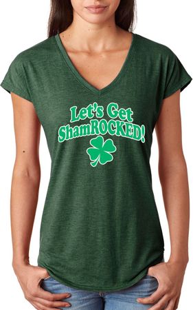 St Patricks Day Lets Get Shamrocked Ladies Tri Blend V-neck
