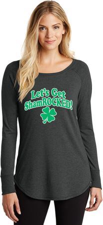 St Patricks Day Lets Get Shamrocked Ladies Tri Long Sleeve