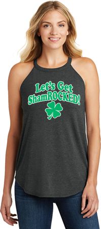 St Patricks Day Lets Get Shamrocked Ladies Tri Rocker Tank Top