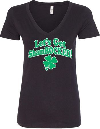 St Patricks Day Lets Get Shamrocked Ladies V-Neck