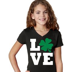 St Patricks Day Love Shamrock Girls V-neck