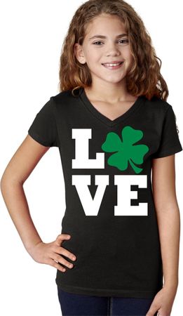 St Patricks Day Love Shamrock Girls V-neck