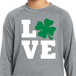 St Patricks Day Love Shamrock Kids Dry Wicking Long Sleeve