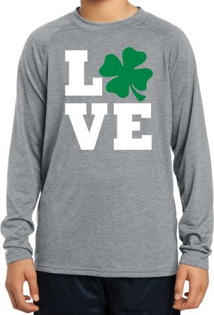 St Patricks Day Love Shamrock Kids Dry Wicking Long Sleeve