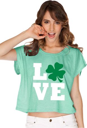 St Patricks Day Love Shamrock Ladies Boxy Tee