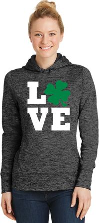 St Patricks Day Love Shamrock Ladies Dry Wicking Hoodie
