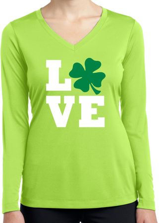 St Patricks Day Love Shamrock Ladies Dry Wicking Long Sleeve