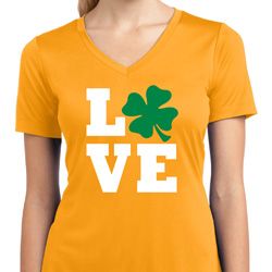 St Patricks Day Love Shamrock Ladies Dry Wicking V-neck St Patricks Day Love Shamrock Ladies Dry Wicking V-neck