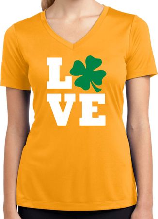 St Patricks Day Love Shamrock Ladies Dry Wicking V-neck