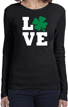 St Patricks Day Love Shamrock Ladies Long Sleeve
