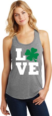 St Patricks Day Love Shamrock Ladies Racerback Tank Top