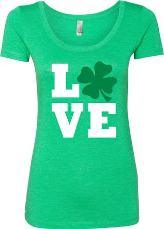St Patricks Day Love Shamrock Ladies Scoop Neck
