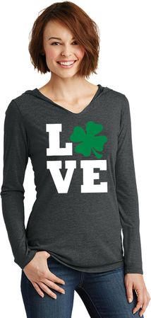 St Patricks Day Love Shamrock Ladies Tri Hoodie