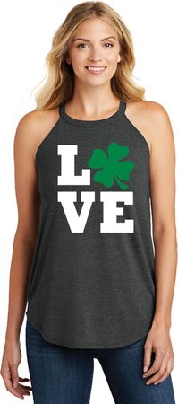 St Patricks Day Love Shamrock Ladies Tri Rocker Tank Top