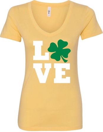 St Patricks Day Love Shamrock Ladies V-Neck
