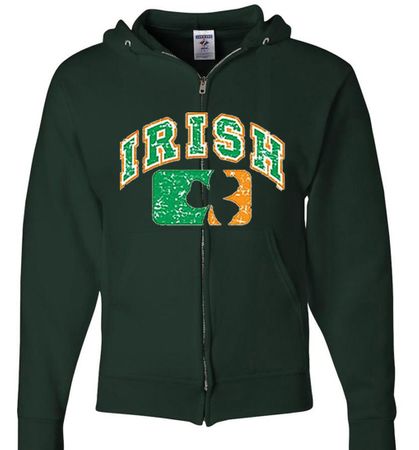 St Patricks Day Mens Hoodie Distressed Irish Shamrock Full Zip Hoody