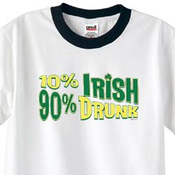 St Patricks Day Mens Shirt 10% Irish 90% Drunk Ringer Tee T-Shirt