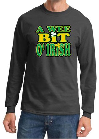St Patricks Day Mens Shirt A Wee Bit Irish Shamrock Long Sleeve Tee