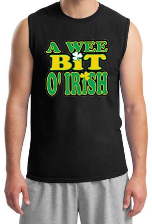 St Patricks Day Mens Shirt A Wee Bit Irish Shamrock Muscle Tee T-Shirt