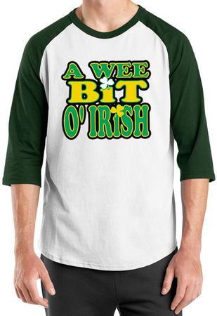St Patricks Day Mens Shirt A Wee Bit Irish Shamrock Raglan Tee T-Shirt