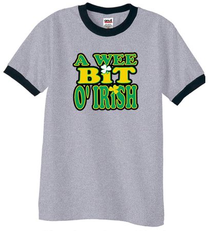 St Patricks Day Mens Shirt A Wee Bit Irish Shamrock Ringer Tee T-Shirt