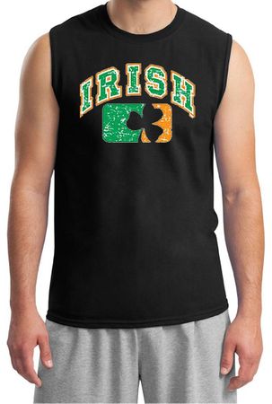 St Patricks Day Mens Shirt Distressed Irish Shamrock Muscle Tee