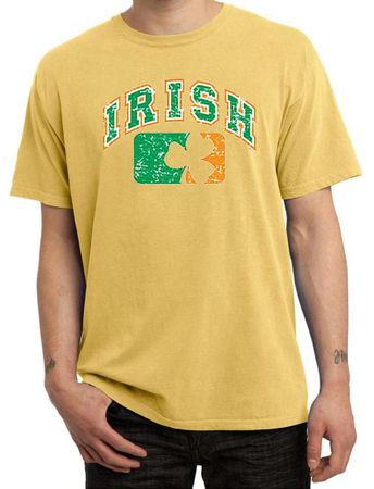 St Patricks Day Mens Shirt Distressed Irish Shamrock Pigment Dyed Tee