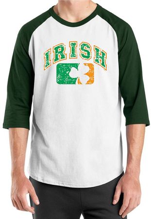 St Patricks Day Mens Shirt Distressed Irish Shamrock Raglan Tee