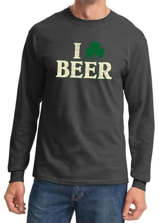 St Patricks Day Mens Shirt I Love Beer Long Sleeve Tee T-Shirt