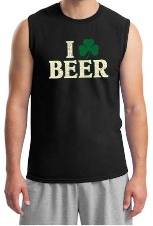 St Patricks Day Mens Shirt I Love Beer Muscle Tee T-Shirt