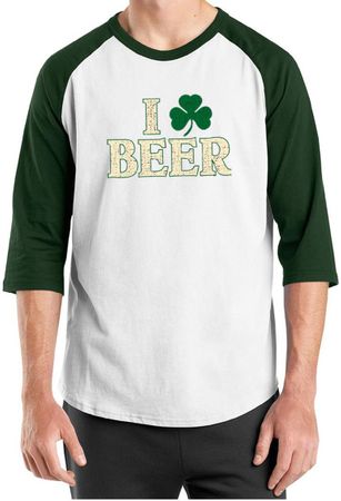 St Patricks Day Mens Shirt I Love Beer Raglan Tee T-Shirt