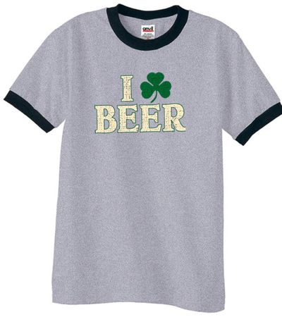 St Patricks Day Mens Shirt I Love Beer Ringer Tee T-Shirt