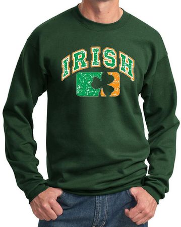 St Patricks Day Mens Sweatshirt Distressed Irish Shamrock Sweat Shirt