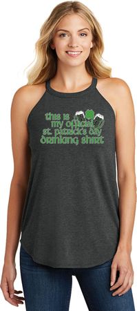 St Patricks Day Official Drinking Shirt Ladies Tri Rocker Tank Top