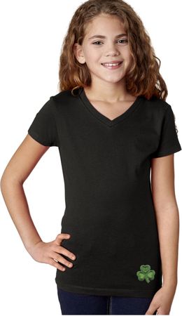 St Patricks Day Shamrock Patch Bottom Print Girls V-neck