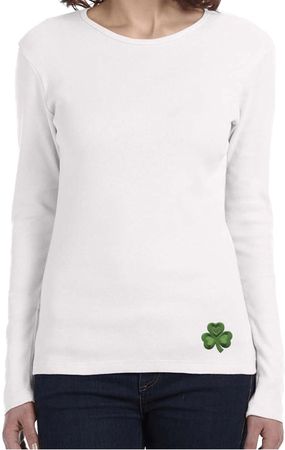 St Patricks Day Shamrock Patch Bottom Print Ladies Long Sleeve