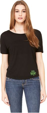 St Patricks Day Shamrock Patch Bottom Print Ladies Open Back Tee