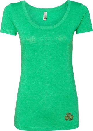 St Patricks Day Shamrock Patch Bottom Print Ladies Scoop Neck