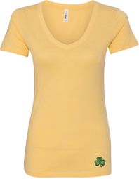 St Patricks Day Shamrock Patch Bottom Print Ladies V-Neck St Patricks Day Shamrock Patch Bottom Print Ladies V-Neck