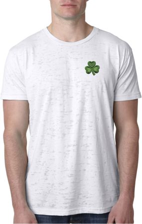 St Patricks Day Shamrock Patch Pocket Print Burnout Shirt