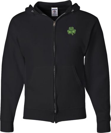 St Patricks Day Shamrock Patch Pocket Print Full Zip Hoodie