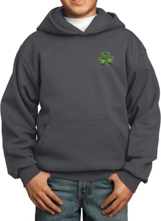 St Patricks Day Shamrock Patch Pocket Print Kids Hoodie