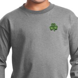 St Patricks Day Shamrock Patch Pocket Print Kids Long Sleeve
