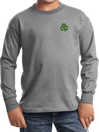 St Patricks Day Shamrock Patch Pocket Print Kids Long Sleeve