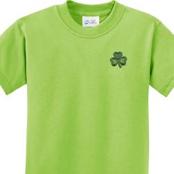St Patricks Day Shamrock Patch Pocket Print Kids Shirts