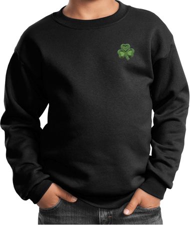 St Patricks Day Shamrock Patch Pocket Print Kids Sweatshirt