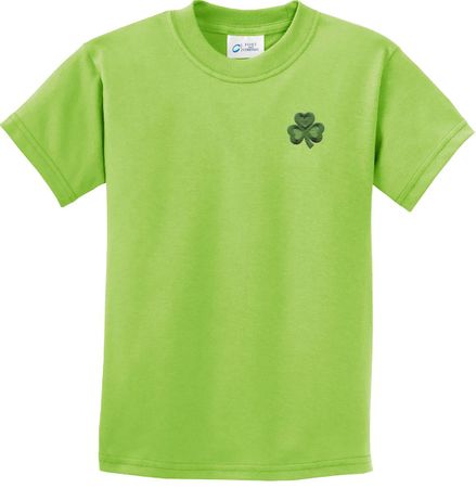 St Patricks Day Shamrock Patch Pocket Print Kids T-shirt