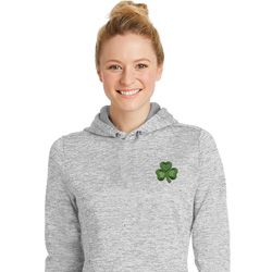 St Patricks Day Shamrock Patch Pocket Print Ladies Dry Wicking Hoodie
