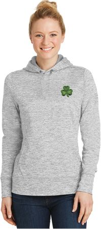 St Patricks Day Shamrock Patch Pocket Print Ladies Dry Wicking Hoodie