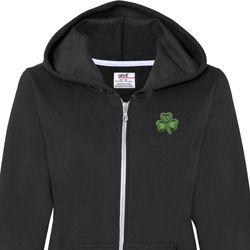 St Patricks Day Shamrock Patch Pocket Print Ladies Full Zip Hoodie